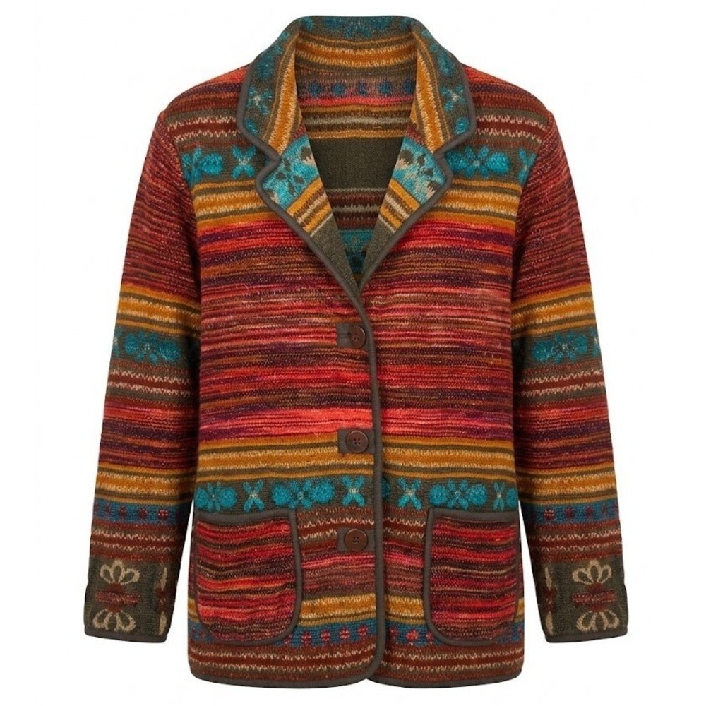 Asazy Womens Medium Aztec Southwestern Cotton Button Up Jacket Multicolor Stripe